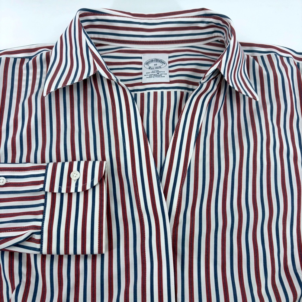Brooks Brothers Womens Striped Supima Cotton Stretch Button Down Shirt Size 10